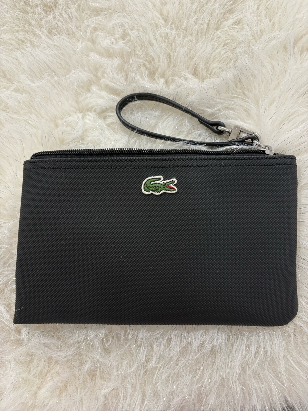 NWOT- Lacoste Black Wristlet Pouch with Green Crocodile Logo